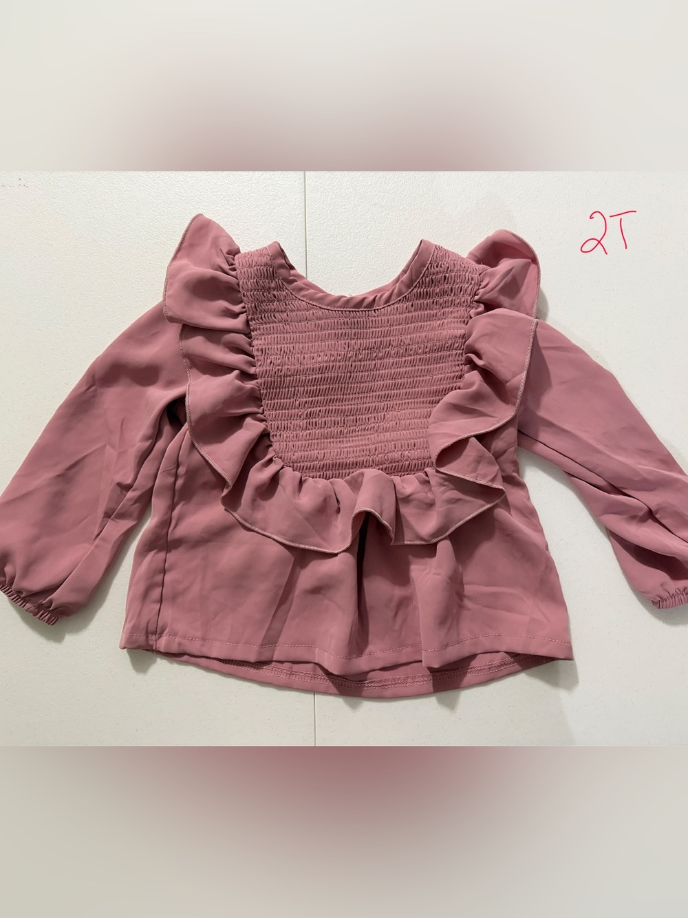 Girls' Pink Ruffle Smocked Blouse